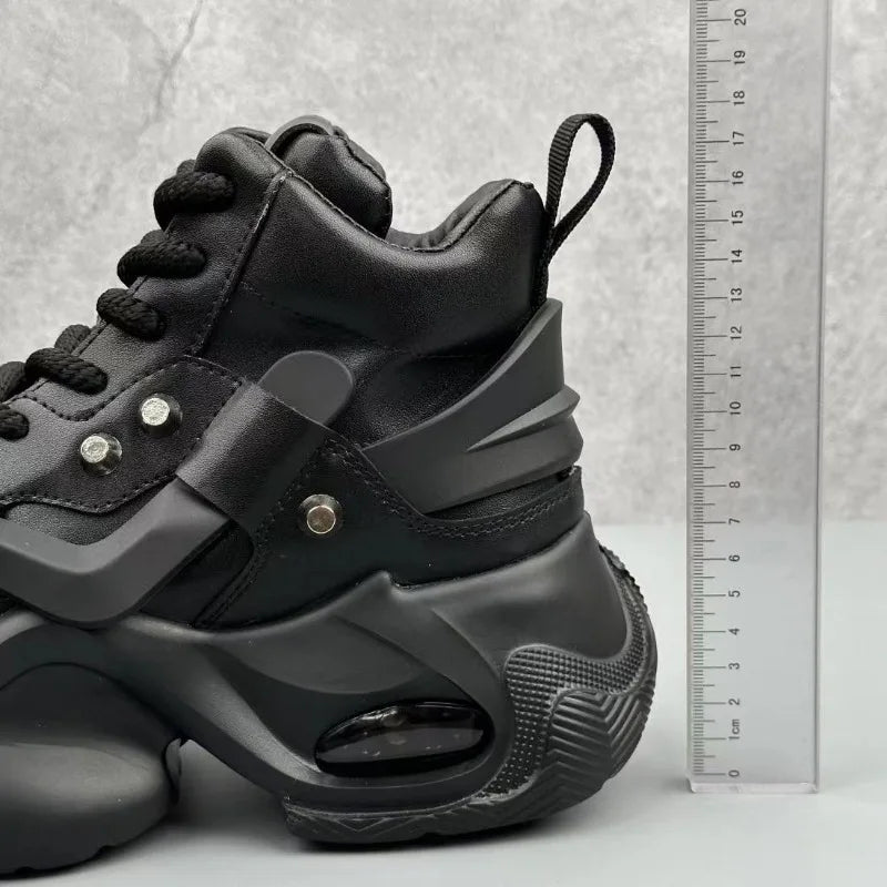 Chunky Sneakers Men Korean Style Trend HighTop Casual Shoes White Adds Height Non-slip Vulcanize Shoes Cushioning Platform Shoes