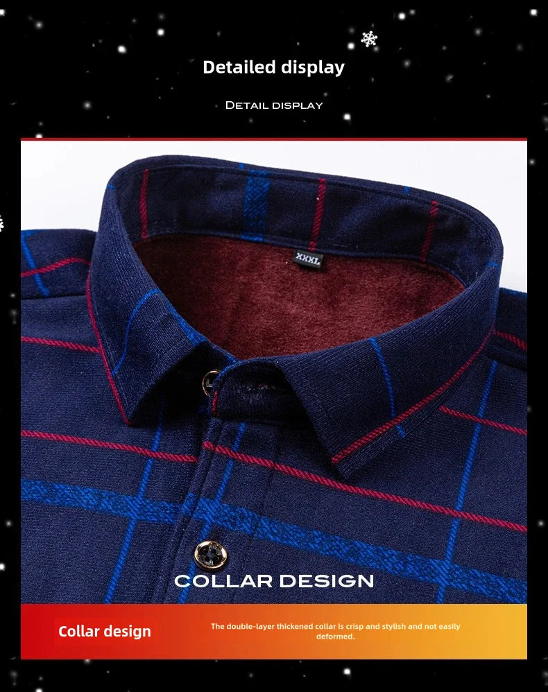 New men's long-sleeved shirt thickened and fleece warm 8XL9XL plus size autumn and winter casual no-ironing comfortable top