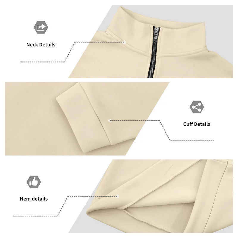 Autumn Winter Men's Fleece Quarter Zip Pullover Man Long Sleeved Loose Stand-up Collar Sweater Casual Comfy Mock Neck Sweatshirt