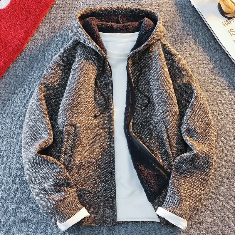 Classic Men's Knitted Sweater Cardigan Hooded Jackets Casual Streetwear Full Zip Cardigans Jackets Coat