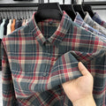 100Cotton High Quality Men's Lapel Contrast Plaid Long Sleeve Shirt Autumn New Matted Breathable Fashion Casual Trend Menswear