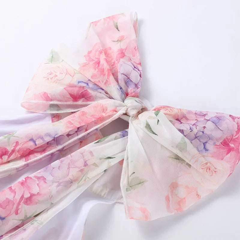 Chic Floral Printed Mini Dress Backless Sleeveless Hem Stacking Dresses Sweet A Line Vestidos 2025 New Lady Party Club Clothing