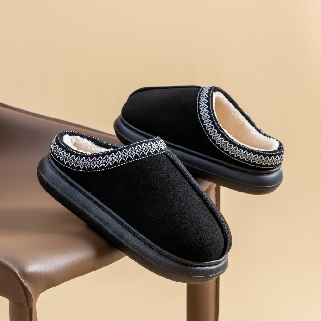 Men's Plush Fleece Lined Slippers Winter Warm House Shoes with Thick EVA Sole for Indoor/Outdoor Use Cozy Non-Slip Home Footwear