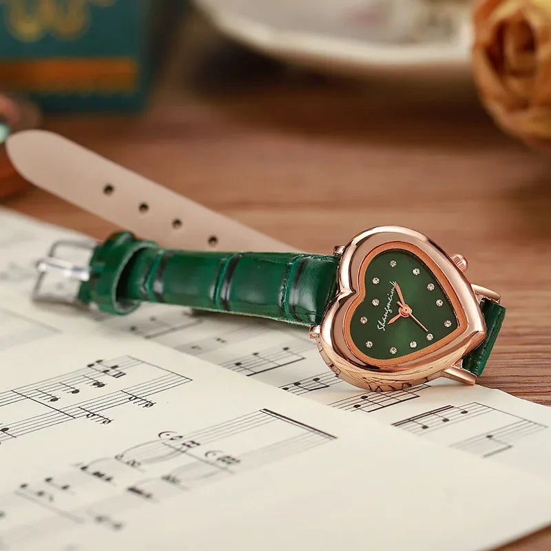 Luxury Watch Women Quartz Leather Watches Heart Ladies Wristwatch Rhinestone Dress Clock Gift Reloj Mujer Montre Femme