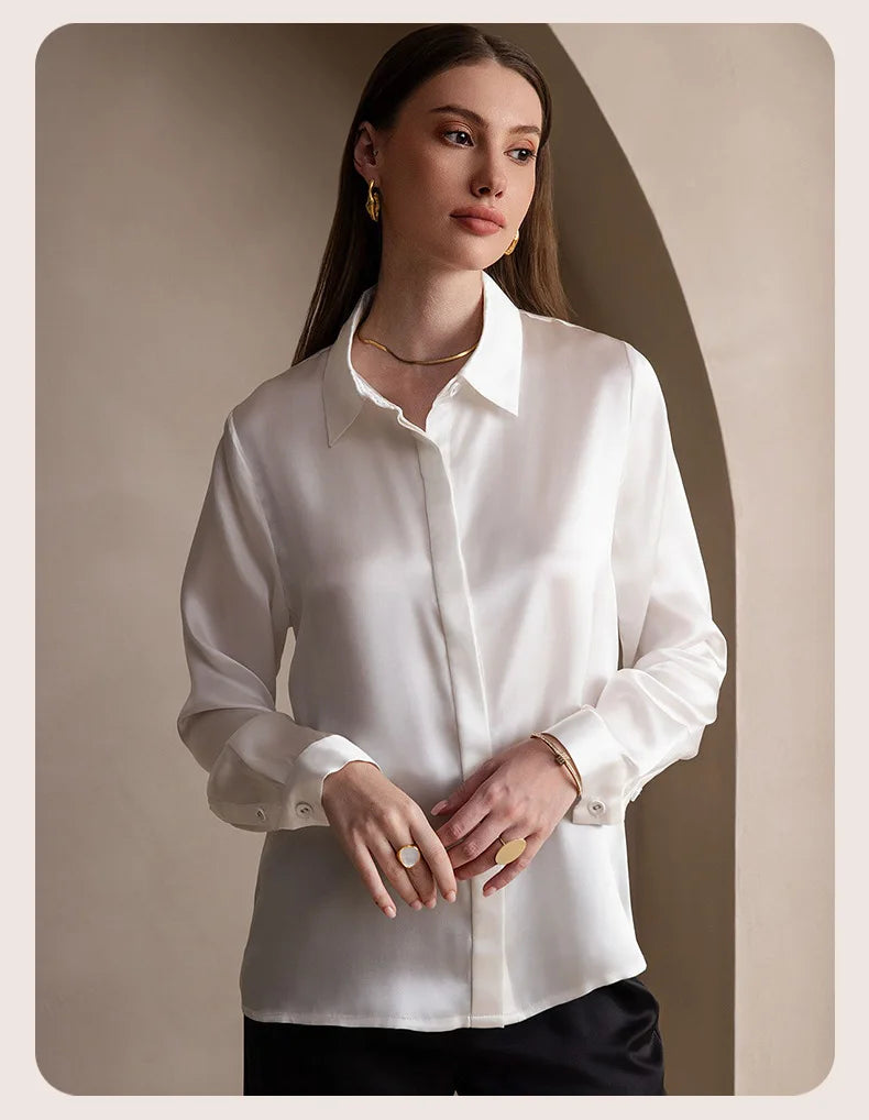 Spring Covered Button Mulberry Silk Shirt Long Sleeve Ladies Clothing Luxury 19Mm 100% Silk Women'S Fashion Blouses
