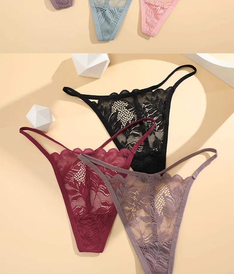FINETOO 6PCS/Set Lace Thong Female Bikini Lady Intimates S-XL Women Seamless Panties Sexy Girl's Underwear Transparent Briefs