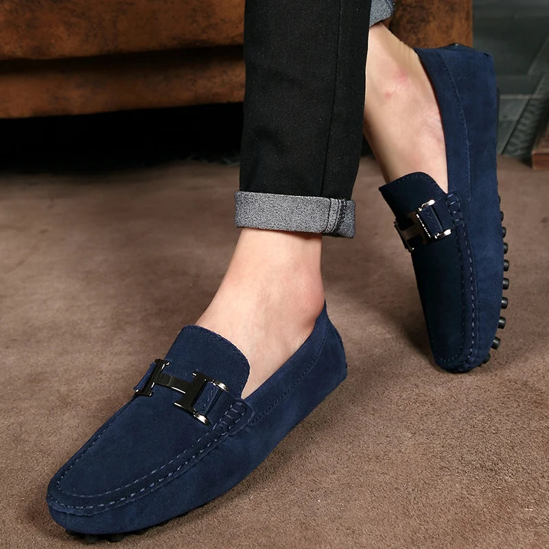 Classic Mens Loafers Male Summer Soft Shoes Fashion Men's Casual Leather Shoe Suede Casual Flats Breathable Hand-stitching Shoes