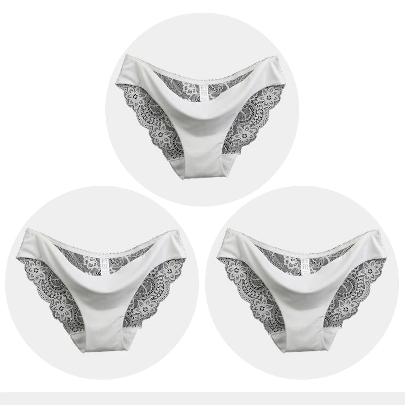 Women's Seamless Underwear Leopard Intimate Women Sexy Lace Black Floral Panties Seamless Panty 3pcs/set