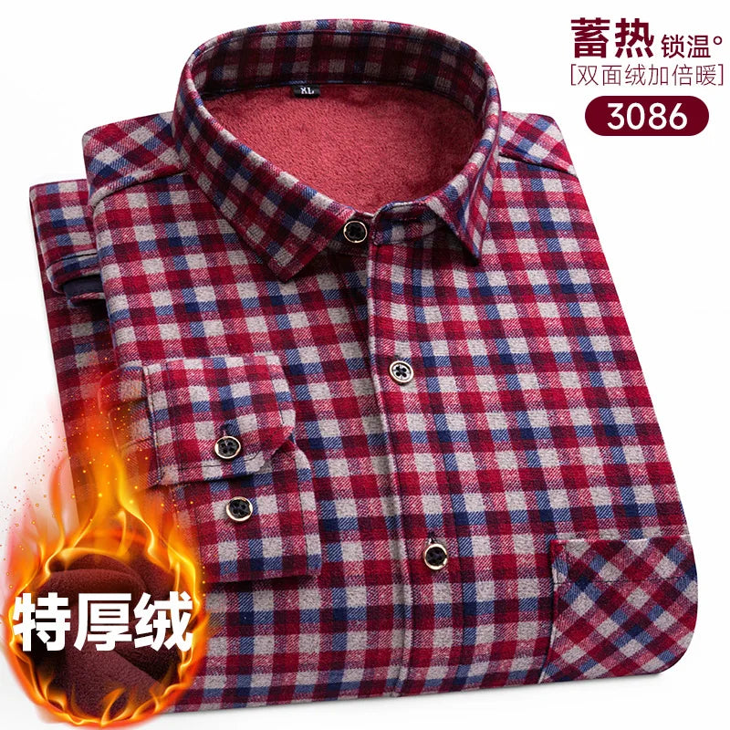 New men's long-sleeved shirt thickened and fleece warm 8XL9XL plus size autumn and winter casual no-ironing comfortable top