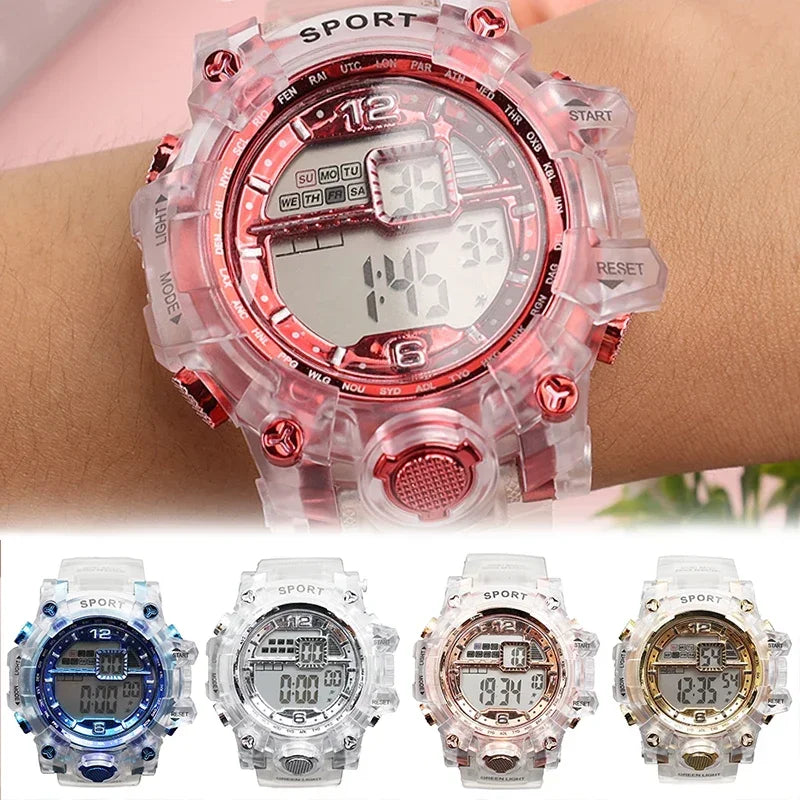 Outdoor Sport Transparent Digital Watch Men Women Alarm Clock 5Bar Waterproof Shock Creative Watches LED Display Wristwatch