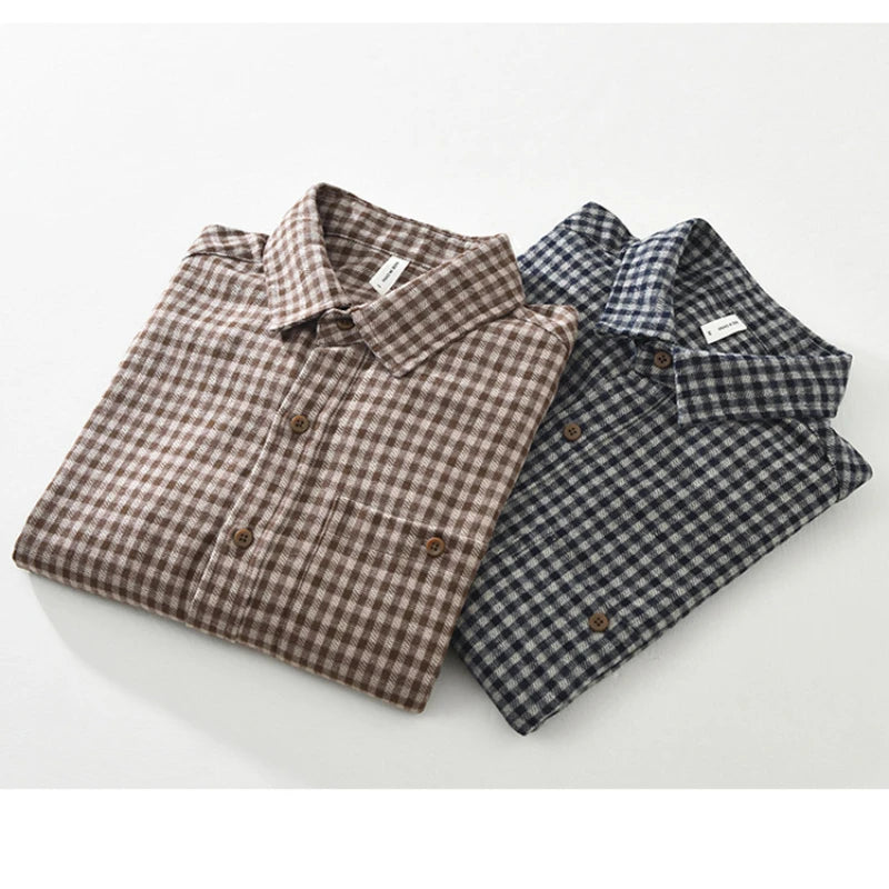 Vintage Plaid Long Sleeve Shirts for Men Clothing Trend Big Pockets Soft Men Shirts CM7390