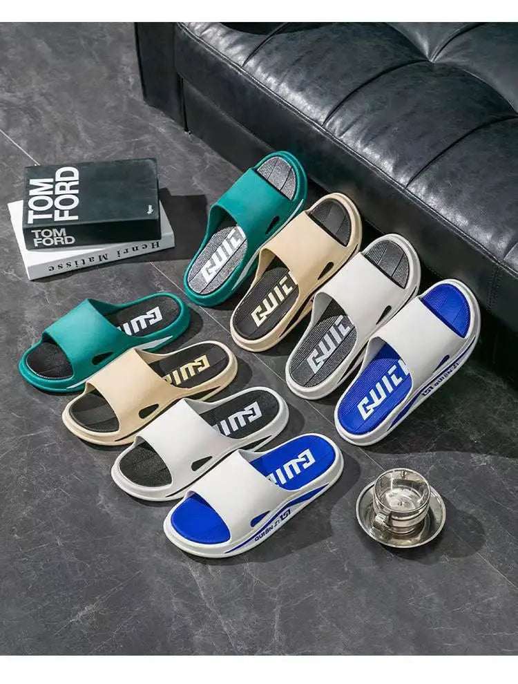 Fashion Men Slippers PVC Soft Sole Non-slip Men Flip Flops Outdoor Thick Bottom Beach Sandals Home Bathroom Couples Slippers New