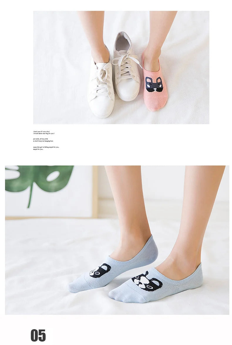 Spring Summer Cotton comfortable Cartoon Animal dog Invisible ankle boat Socks Puppy Woman girl boy hosier 1pair=2pcs ws103