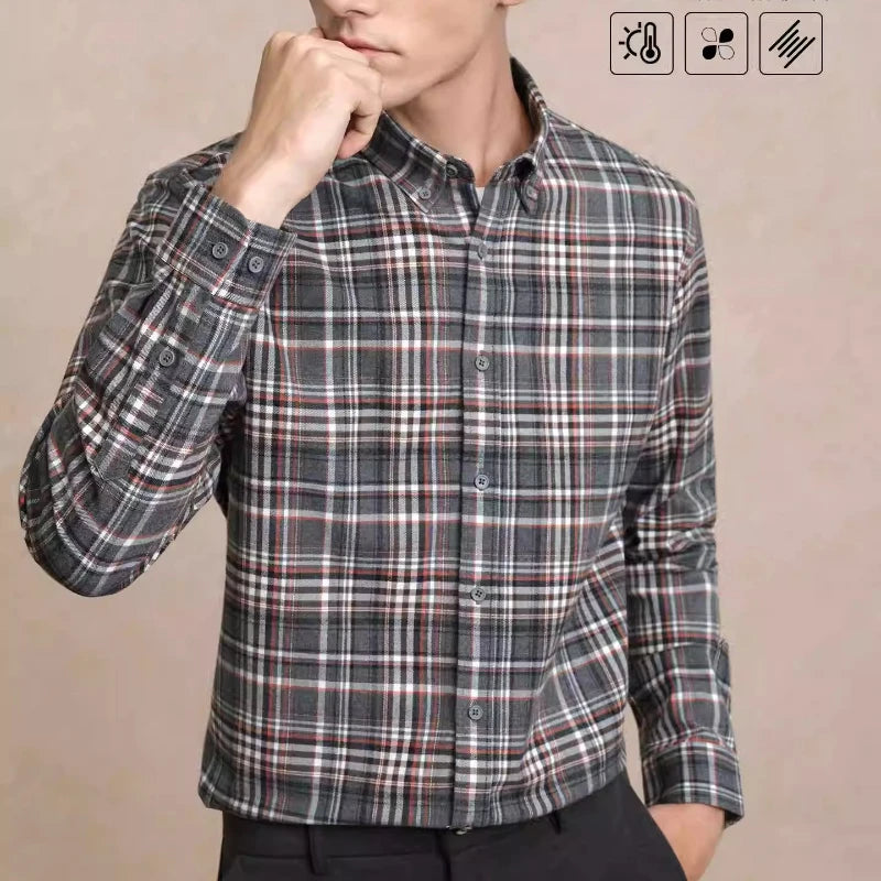 100% Cotton Flannel Shirt Men's, Plaid Casual Jacket, Anti-Wrinkle, Multi-Color Gold Quality Long-Staple Cotton S-4XL