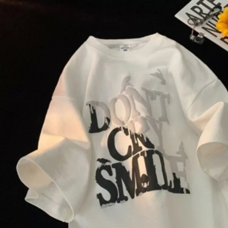 8XL New Casual T-shirt Short Sleeved Round Neck Print DONT Pigeon Letters Loose Retro Style Suitable Men