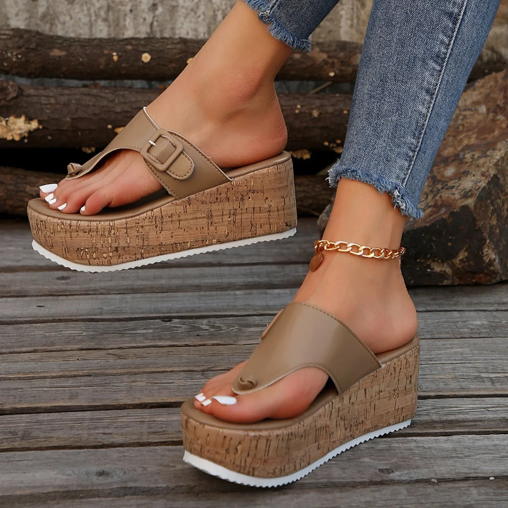 Women Slippers Female Clip Toe Flip Flops Wedges High Heels Women Sandals 2025 New Comfortable Platform Shoes Slides Women