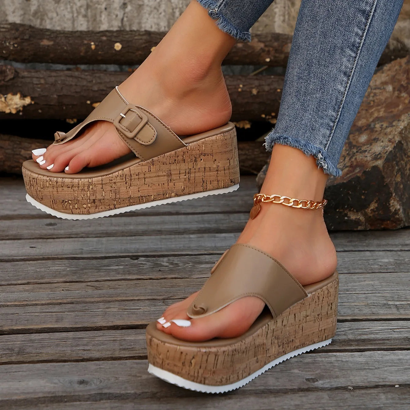 Women Slippers Female Clip Toe Flip Flops Wedges High Heels Women Sandals 2025 New Comfortable Platform Shoes Slides Women