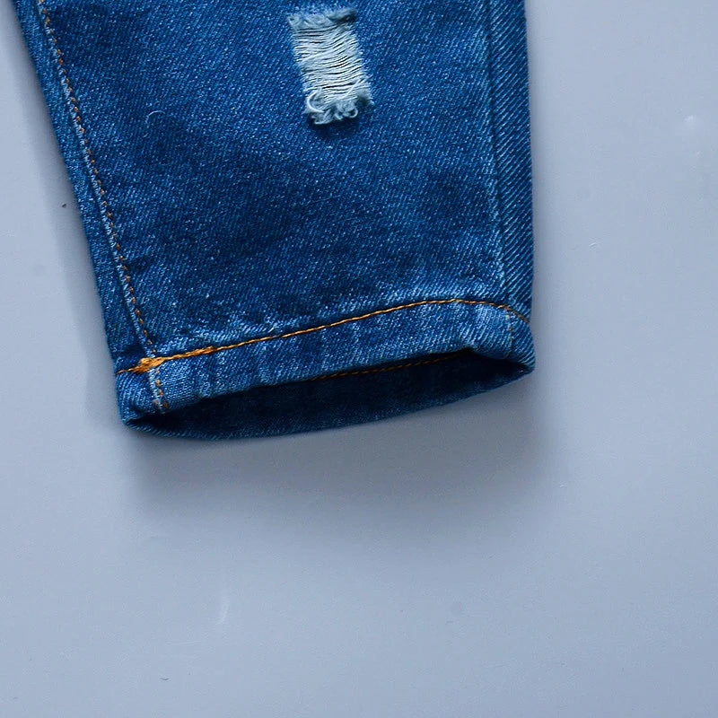 Children's Jeans Children's Clothing Autumn New Style Girls' Versatile Straight Tube Hole Casual Korean Style Boys' Pants