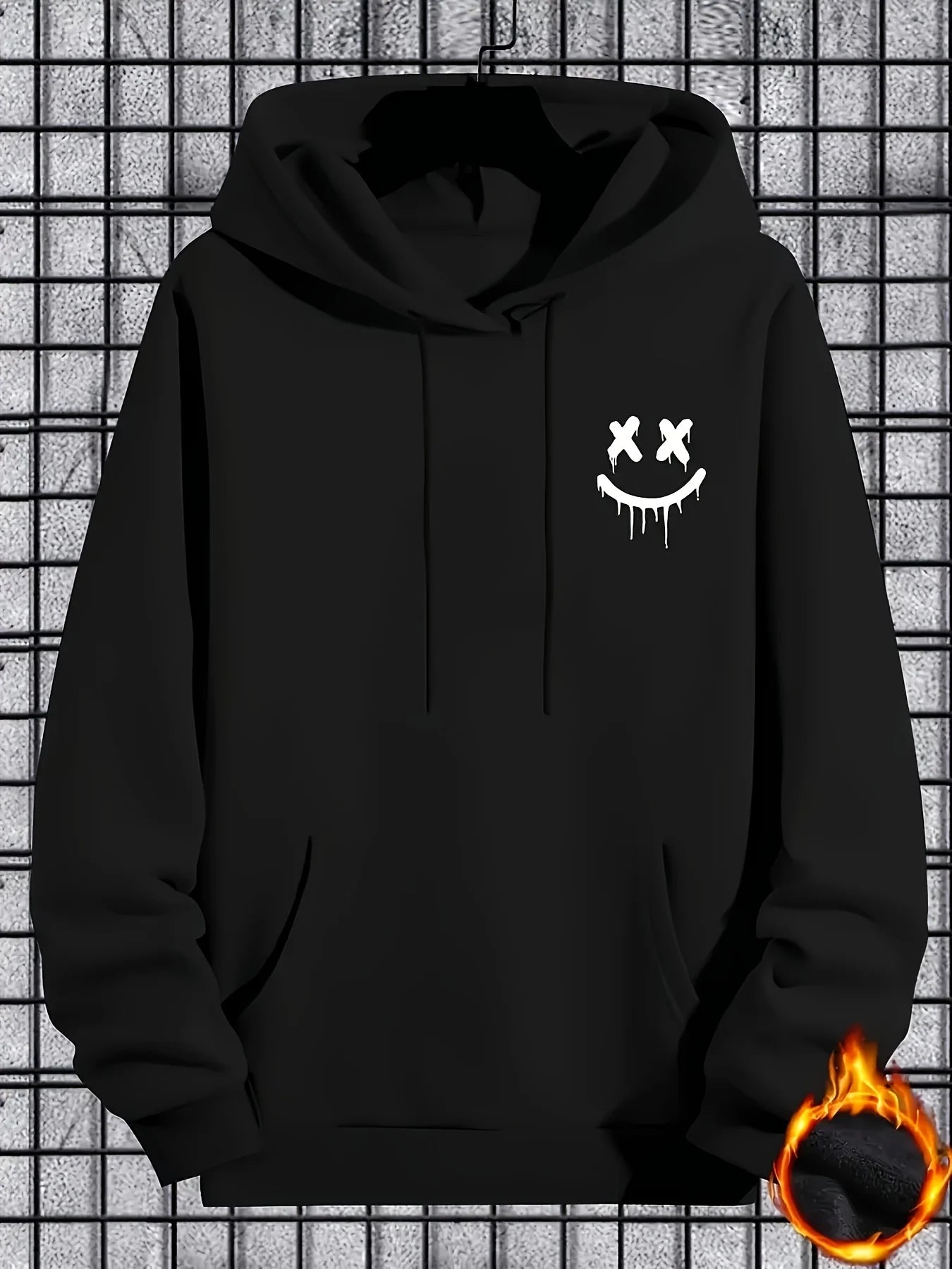Men'S Casual Hoodie with Geometric Face Design - Stylish Pullover Sweatshirt, Long Sleeve, Kangaroo Pocket