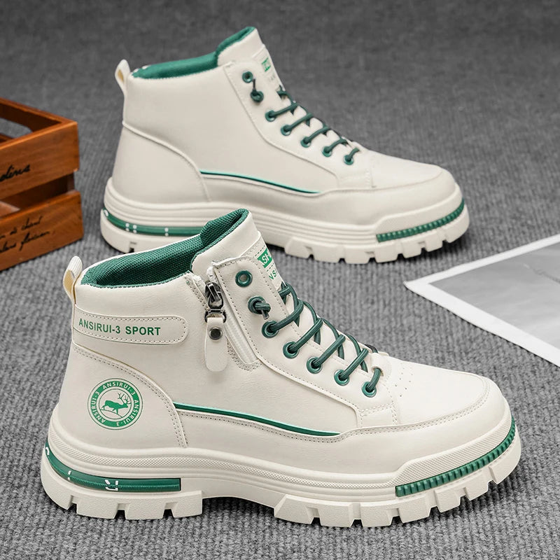 2025 A/W New Men's Mid-High Top Outdoor Work Boots - Zip-Up, Hiking Casual Sports Mountaineering Style