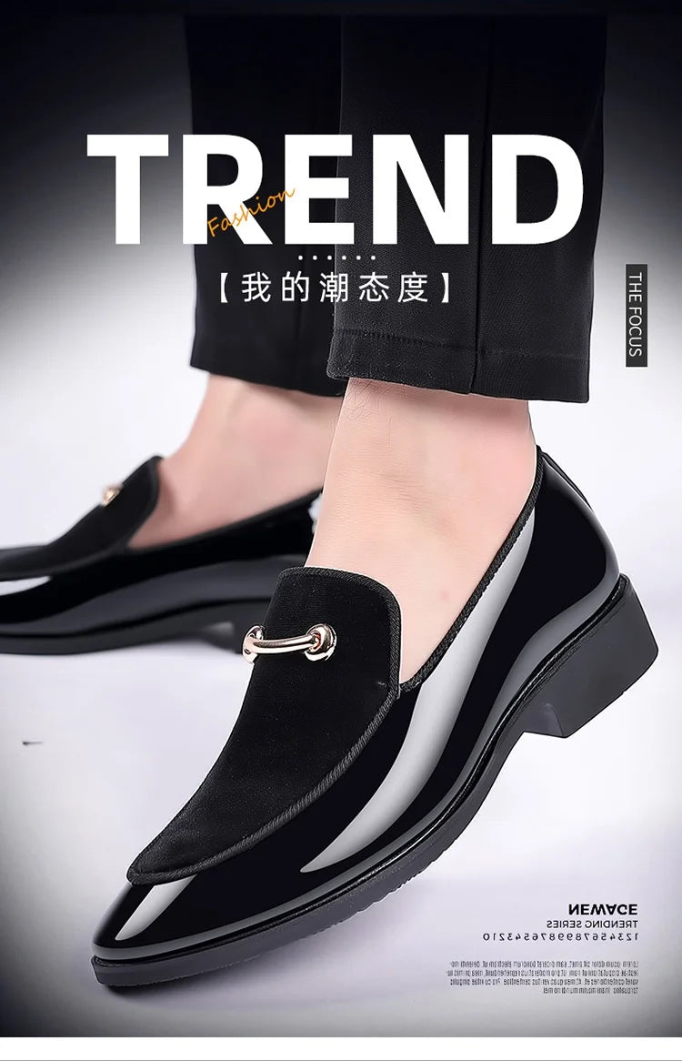 Italian Men's Dress Shoes British Suede Patent Leather Casual Shoes Korean Trendy Loafers 2024 Male Wedding Party Shoes for Men