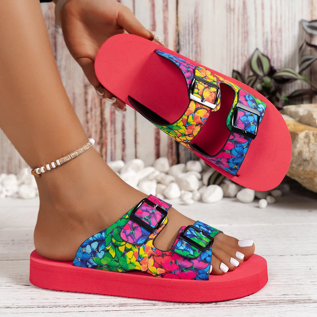 Women Slippers Lightweight Slippers New Mixed Colors Buckle Women Sandals Casual Beach Slippers House Shoes Designer Flat Shoes