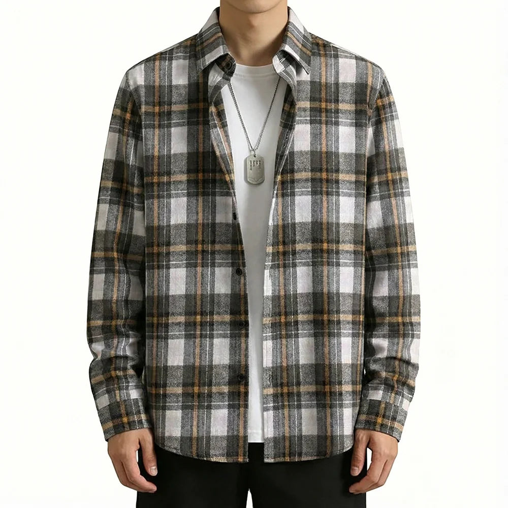 Men's Spring Autumn Plaid Button Down Shirt Long Sleeve Casual Open Front Cardigan Fashion Loose Fit Top