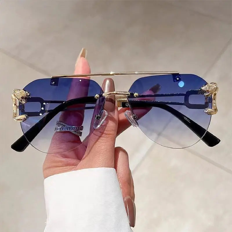 New Trendy Rimless Sunglasses Men Women Fashion Oversized Square Shades Eyewear Double Bridge Gradient UV400 Sun Glasses