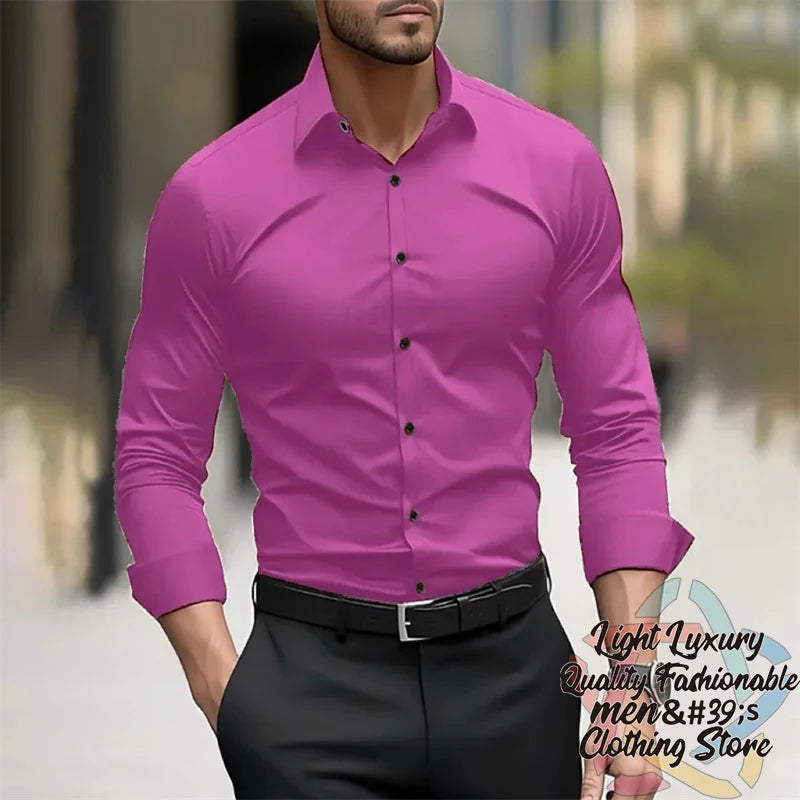 19-color men's shirt formal solid color wedding outdoor black navy blue dark green business long-sleeved top clothing XS-6XL