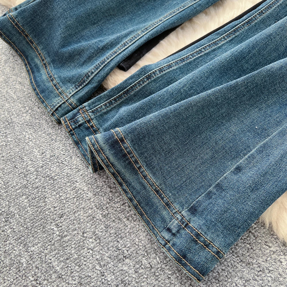 SINGREINY Female Do Old Vintage Jeans Zipper Casual Trendy Street Long Pants Chic High Waist Classic Versatile Boot Cut Trousers