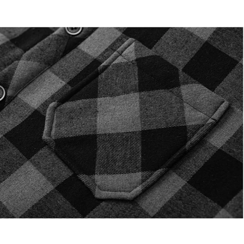 Plaid hooded contrasting color long sleeve zipper pocket cardigan men's casual stylish jacket top