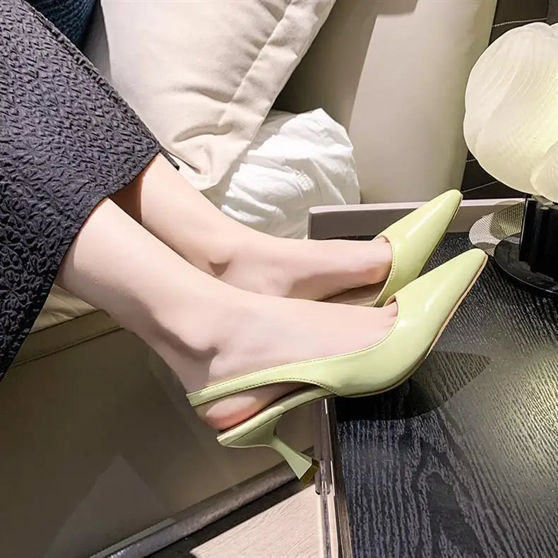 Luxury High Heel Women's Sandals Shallow Mouth Leather Baotou High Heel Shoes Pointed Top Fashion Stiletto Heel Women's Shoes