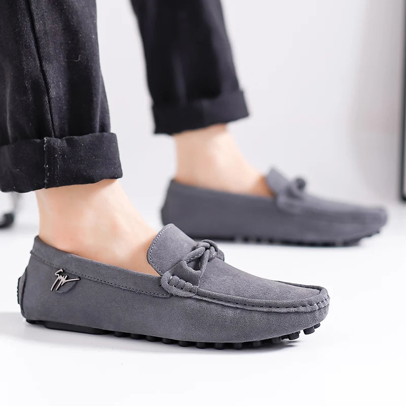 Suede Leather Men Loafers Handmade Slip-On Dress Shoes Comfortable Cushioned Insole Business Casual Shoes Man Driving Moccasins