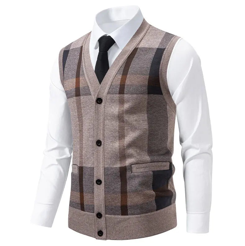 New Mens Fleece Knitted Vest Sleeveless Autumn Winter V Neck Sweater Vest Button Front Knit Cardigan Vest