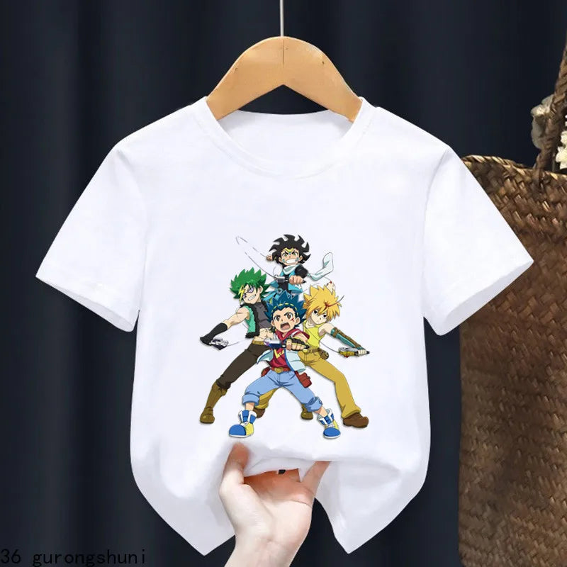 2024 Beyblade Burst Evolution Print Kids T Shirt Girls Summer Tops Baby Boys Clothes Cartoon Children Short Sleeve T-shirt