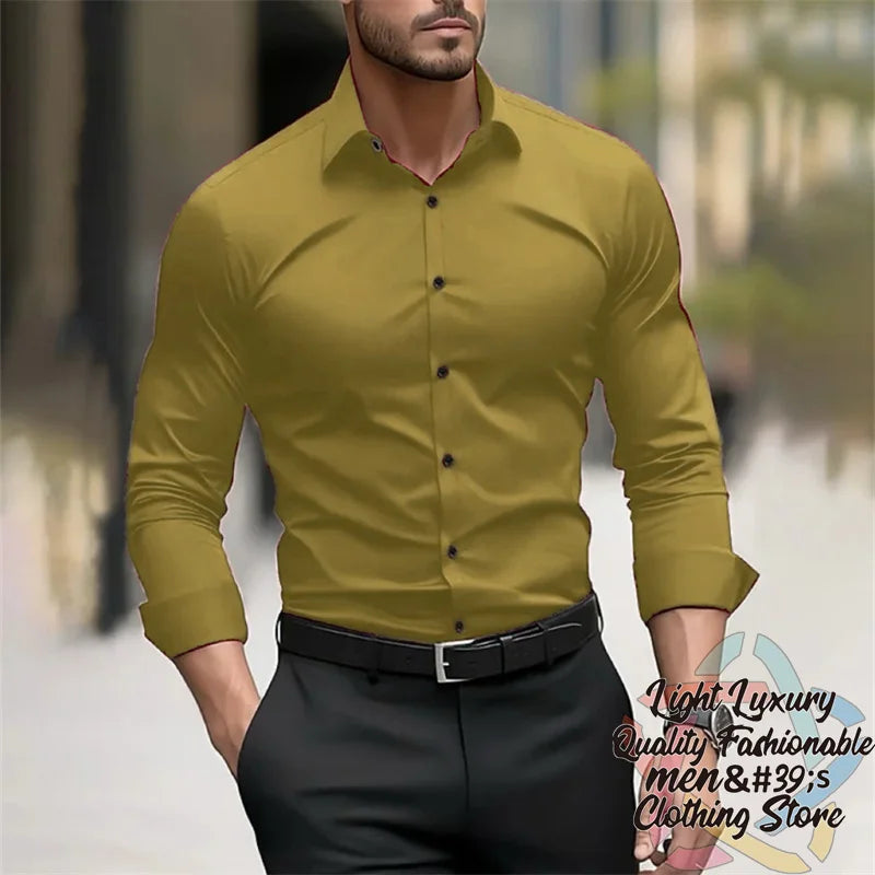 19-color men's shirt formal solid color wedding outdoor black navy blue dark green business long-sleeved top clothing XS-6XL