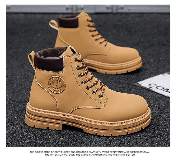 New autumn men shoes boots High Top Fashion Motorcycle Leather Shoes Outdoor leisure comfortable Boots male Lace-Up Botas