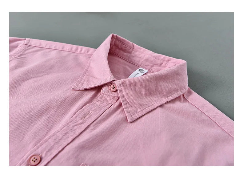 Basic Men's Long-Sleeve Cotton Shirt - Casual and Versatile Spring Style 100% Cotton Solid Color Casual Shirt