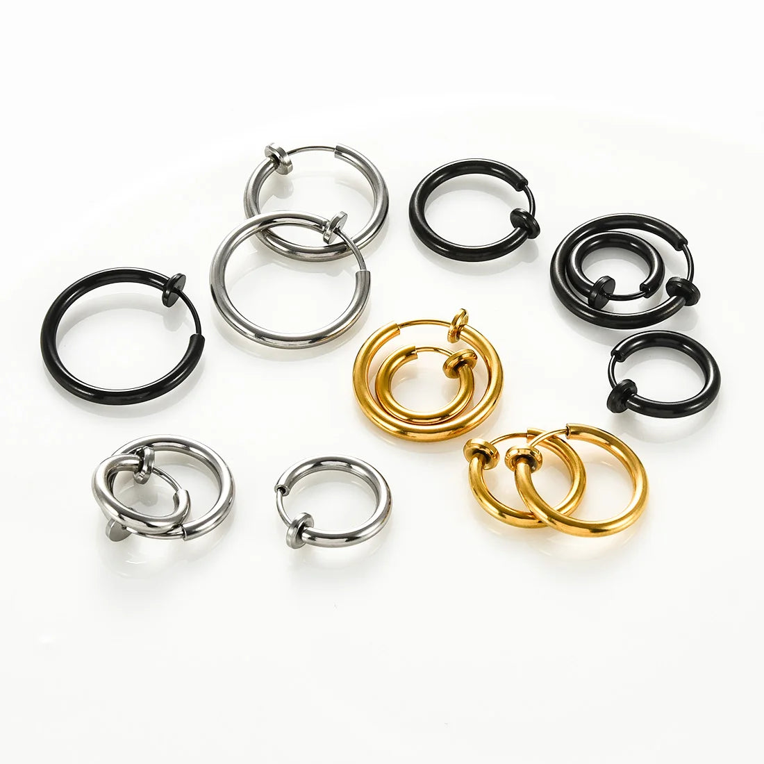 1Pair Stainless Steel Clip On Spring Hoop Earring For Men Women 12/14/16/18/20MM NonPierced Fake Cartilage Earring Jewelry Gift
