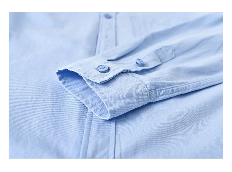 Basic Men's Long-Sleeve Cotton Shirt - Casual and Versatile Spring Style 100% Cotton Solid Color Casual Shirt