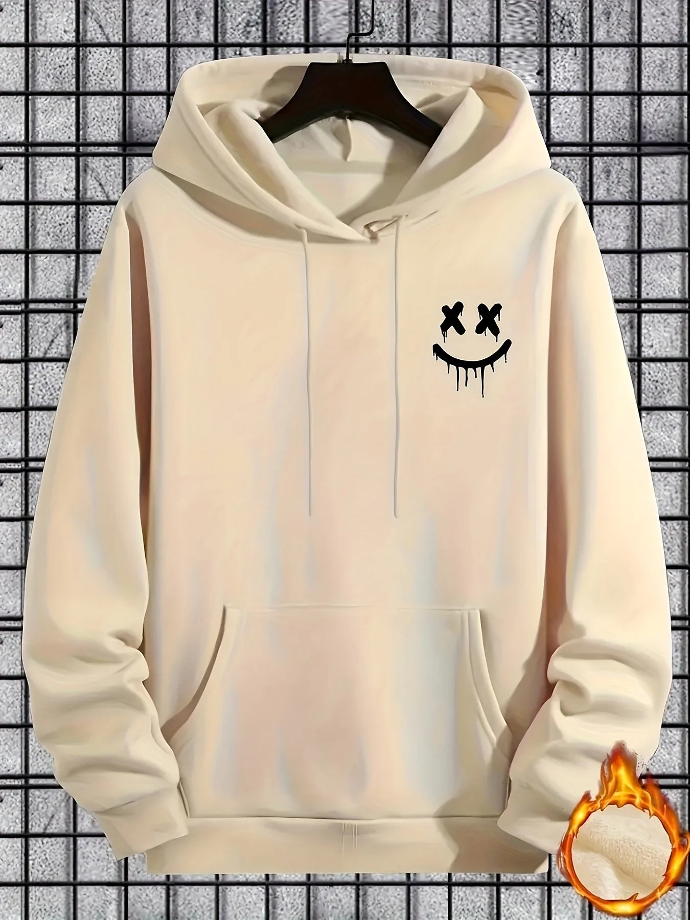 Men'S Casual Hoodie with Geometric Face Design - Stylish Pullover Sweatshirt, Long Sleeve, Kangaroo Pocket