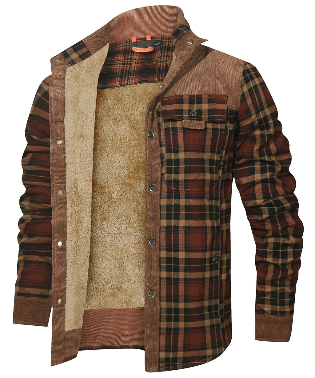 Men's Jackets Winter Windproof Warm Casual Bomber Coat Plaid Sherpa Lined Flannel Outdoor Classic Soft Jackets Men US Size