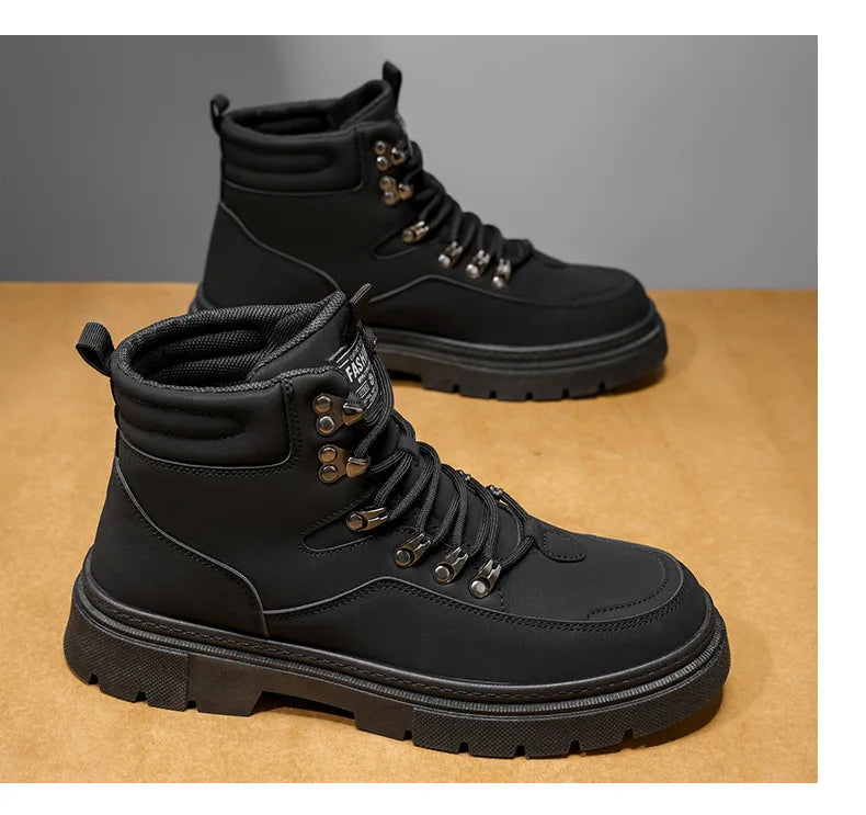 New Men's Leather Boots Brand Retro Comfortable Boots for Men 2025 Fashion High Top Non Slip Casual Shoes Business Work Shoes