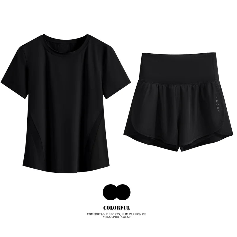 DRUR Women Summer Breathable Short Sports Set Loose Fit Workout Suit for Women 2 Piece Running Tracksuit Sportswear Outfit New