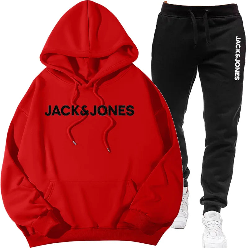 Two sets of men's sportswear for autumn/Winter 2025, including a sweatshirt and two sets of fitness jogging pants with wool caps