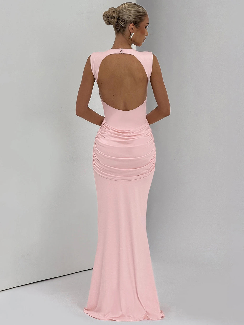 Dulzura O-Neck Sleeveless Backless Ruched Slim Ribbon Long Dress Women Solid Sexy Elegant Clothes Party Club Prom Summer Clothes