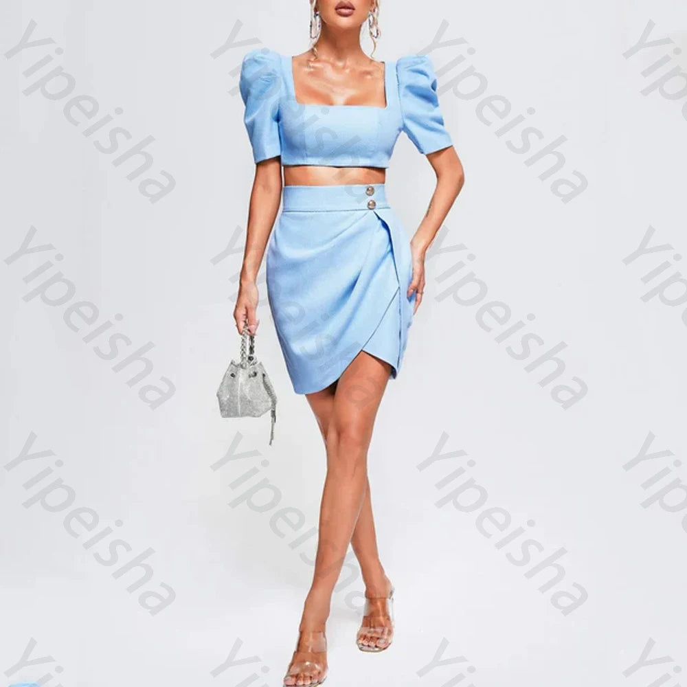 Elegant Square Collar Short Sleeves Evening Dresses Sexy Two Piece Sets Dress Exquisite High Quality Prom Party Gowns Customized