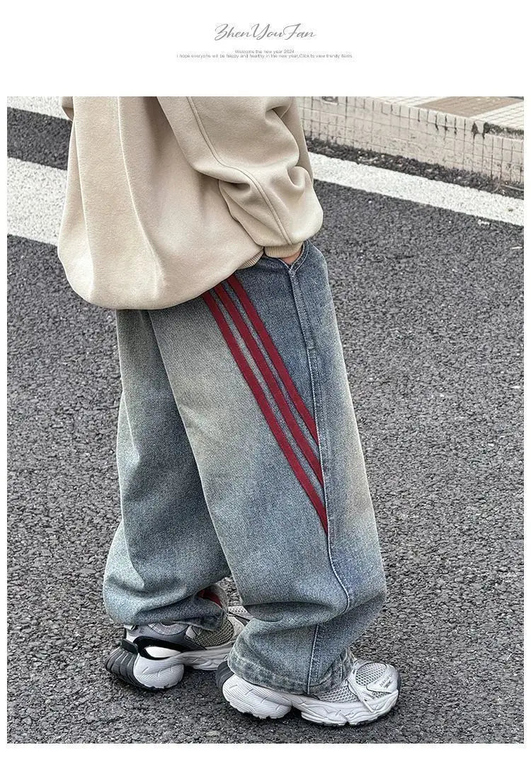 Spring 2026 Children Denim Pants YBFSKID Red Striped Spliced Toddler Kids Boys Jeans Little Baby Boys Trousers 2-10Y Boys Pants