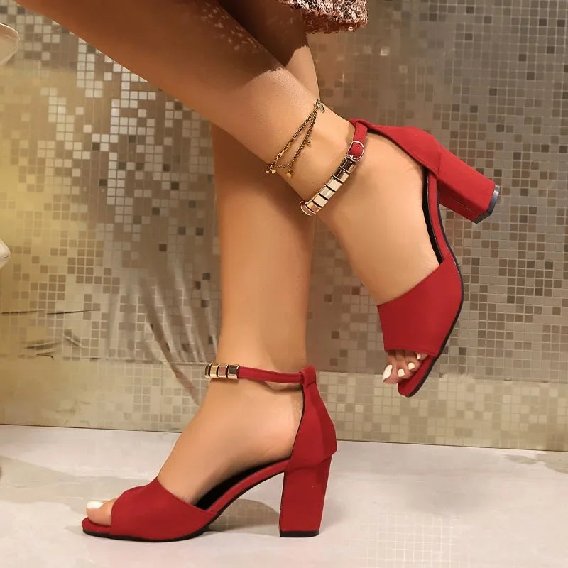 2025 Hot Sale Ladies Shoes Peep Toe Women's Sandals Fashion Metal Decoration Office and Career Summer Plus Size Heeled Sandals