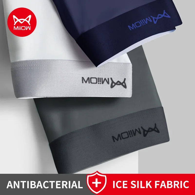 MiiOW 3Pcs Ice Silk Men Underwear Boxers 3A Breathable Crotch Man Underpants Graphene Antibacterial Men's Panties Boxer Trunks